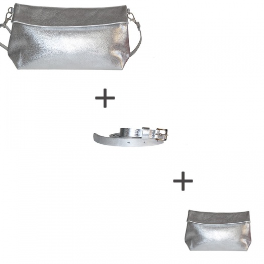 Pochette bandoulière Argenté + Pochette small Argenté + Ceinture Argenté Pochette bandoulière Argenté + Pochette small Argenté + Ceinture Argenté