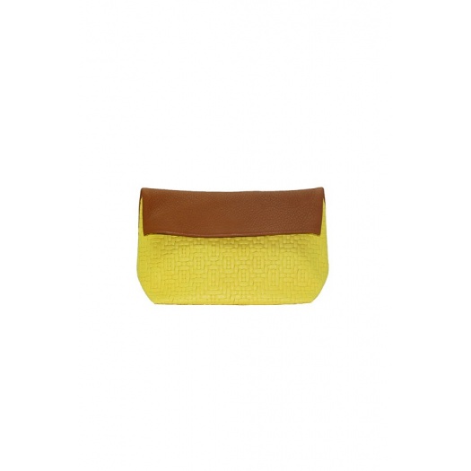 Pochette en cuir jaune tressé Pochette en cuir jaune tressé