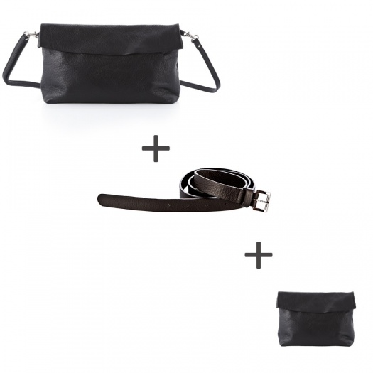 Pochette bandoulière Noire + Pochette small Noire + Ceinture Noire Pochette bandoulière Noire + Pochette small Noire + Ceinture Noire