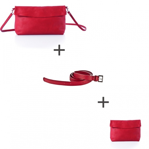 Pochette bandoulière Rouge + Pochette small Rouge + Ceinture Rouge Pochette bandoulière Rouge + Pochette small Rouge + Ceinture Rouge