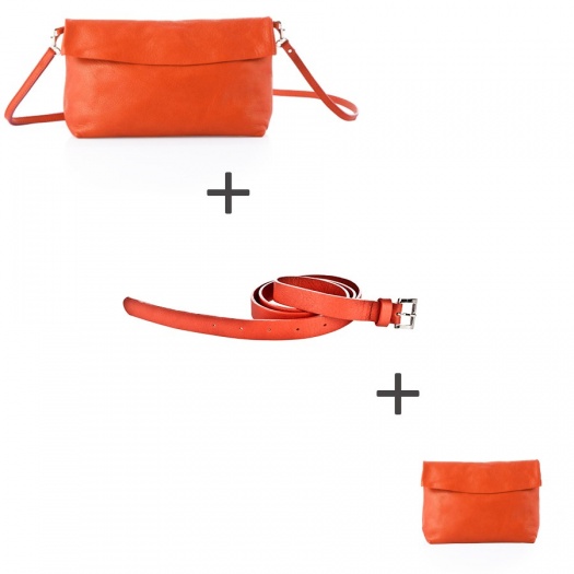 Pochette bandoulière Orange + Pochette small Orange + Ceinture Orange Pochette bandoulière Orange + Pochette small Orange + Ceinture Orange