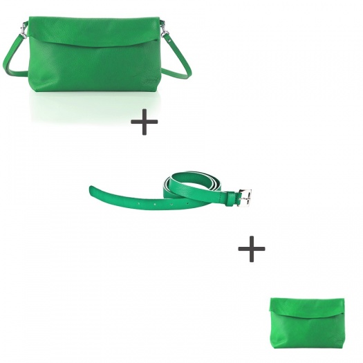 Pochette bandoulière Verte + Pochette small Verte + Ceinture assortie Pochette bandoulière Verte + Pochette small Verte + Ceinture assortie